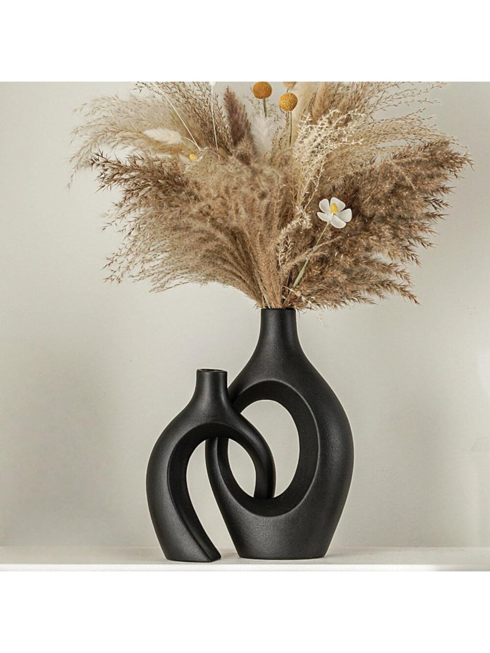 6.8 Matte Black Ceramic Vase Set of 2 Mid Century Living Room Home Decoration